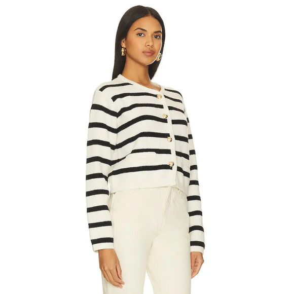 LINE & DOT Women's Benni Cardigan Sweater XS Cream Black Stripe Revolve NWOT - Picture 2 of 10